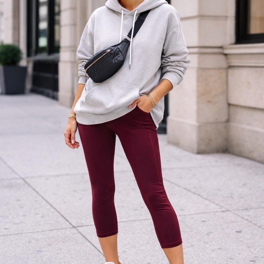 Athleta Cropped Leggings Small Burgundy High Rise Athletic Yoga Pants